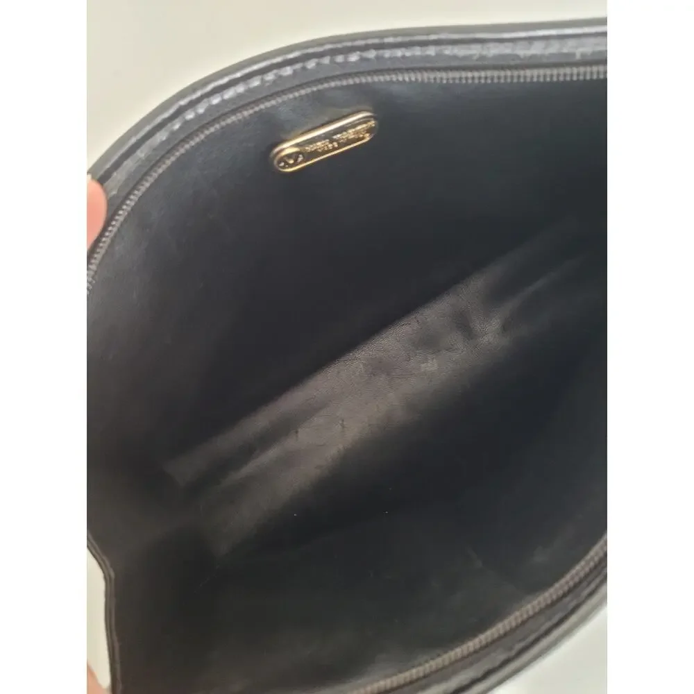Mario Valentino Bag Clutch Handbag‎ Vintage Pouch Italian Black Zip Leather 10x7